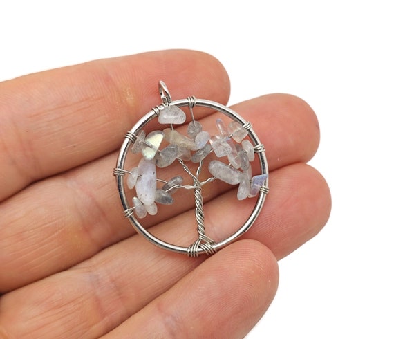 Moonstone Tree Of Life Gemstone Pendants - Bulk Wholesale Crystals - Handmade Crystal Tree Jewelry - Healing Pendants - NC1704