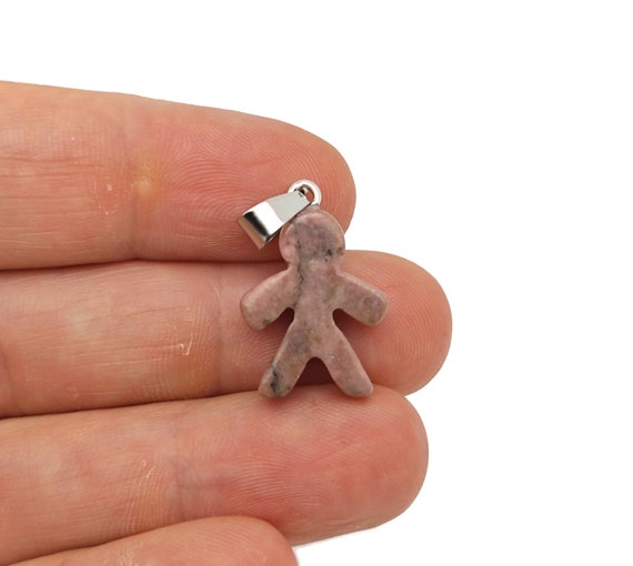 Rhodonite Crystal Gingerbread Cookies Men Pendants - Christmas Gift - Mineral Specimens - Christmas Carving - Best Quality - NC1660