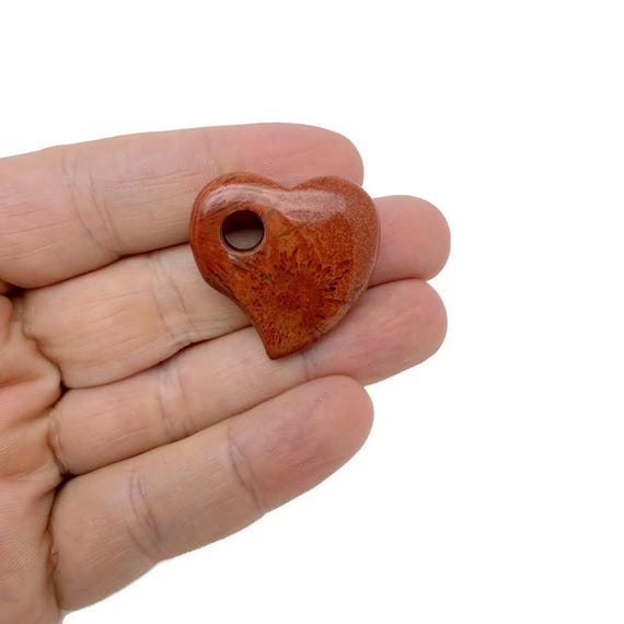 Red Jasper Natural Gemstone Heart Pendant – Crystal Heart Charm for Necklace Making - HT1005