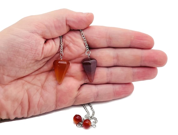 Carnelian Healing Crystal Pendulum Collection – Gemstone Divination Pendulum with Stainless Steel Chain - PE1004
