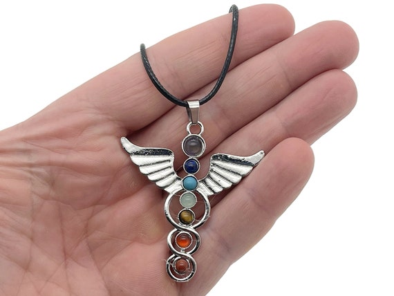Angel Wing Chakra Necklace - Cute Crystal - Crystal Pendant - Crystals Healing - 7 Stones - NC1255