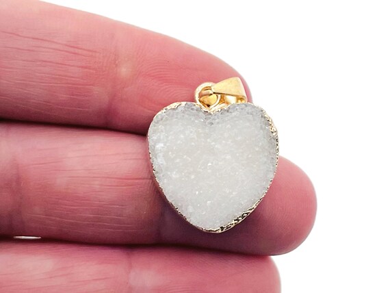 White Agate Heart Geode Druzy Slice Pendnat - Oco Agate Geode Pendant - Crystal Agate Pendant - NC1345