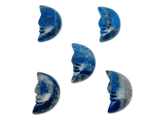 Lapis Lazuli Crystal Moon Face - Crystal Smile Moon - Gemstone Carved Moon - Healing Crystal - Gemstone Crescent – 25mm – MS1003