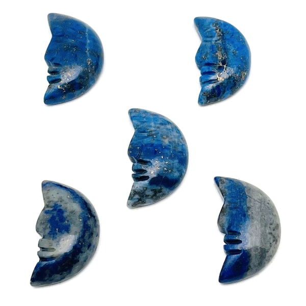 Lapis Lazuli Crystal Moon Face - Crystal Smile Moon - Gemstone Carved Moon - Healing Crystal - Gemstone Crescent – 25mm – MS1003