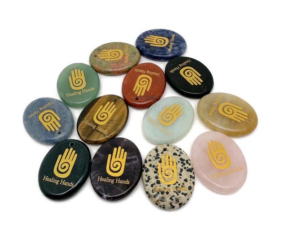 Healing Hands Engraved Crystal Pendant - Energy Healer Gift Amulet - ENGMIX12