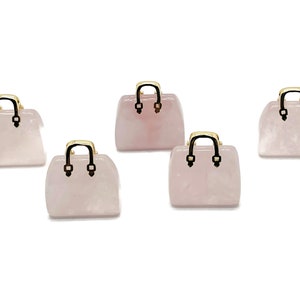 Rose Quartz Crystal Purse Carving - Crystal Handbag Pendant - Gemstone Purse - PU1001