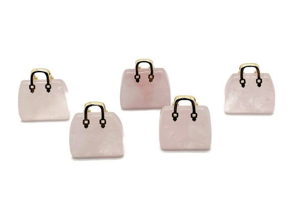 Rose Quartz Crystal Purse Carving - Crystal Handbag Pendant - Gemstone Purse - PU1001