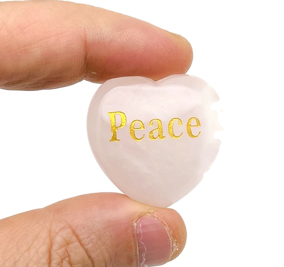 Peace Rose Quartz Heart Gemstone - Heart Crystal - Carving Heart - Gemstone Puffy Heart - Rose Quartz Healing Crystals - HE1211