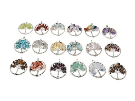 Tree Of Life Gemstone Pendants - Bulk Wholesale Crystals - Handmade Crystal Tree Jewelry - Healing Pendants - TREEMIX