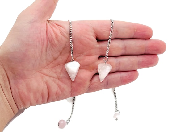 Rose Quartz Healing Crystal Pendulum Collection – Gemstone Divination Pendulum with Stainless Steel Chain - PE1001