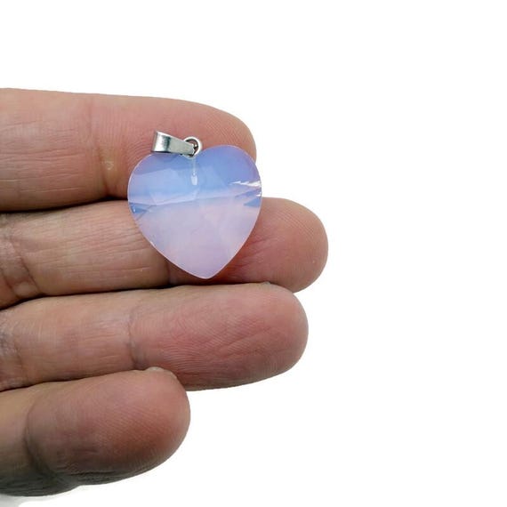 Opalite Faceted Gemstone Heart Pendant – Natural Crystal Charm - NC1976