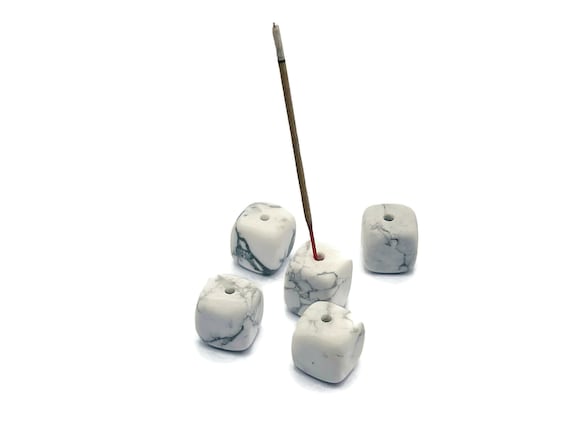Howlite Crystal Incense Holder - Crystal Stone Incense Stick Holder - Polished Cube Incense Holder - Healing Stone - IN1008