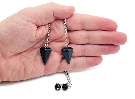 Obsidian Healing Crystal Pendulum Collection – Gemstone Divination Pendulum with Stainless Steel Chain - PE1007