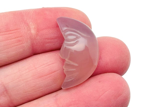 Gray Agate Crystal Moon Face - Crystal Smile Moon - Gemstone Carved Moon - Healing Crystal - Gemstone Crescent – 25mm – MS1012