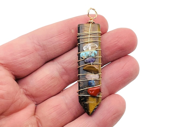 Tiger Eye Chakra Pendant - Brass Wire Wrapped Pendant - Crystals Healing - Gift - NC1277