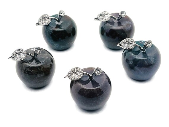Moss Agate Apple Crystal - Crystal Carving - Home Living - Cute Gift - 30x25mm - AP1009