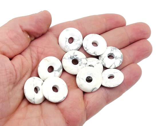 Howlite Crystal Donut Pendants - Natural Gemstone Donut - Pi Stone - Lucky Safety Pendant Jewelry - Healing Crystals - DO1014