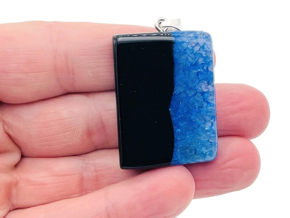 Blue With Black Agate Pendant - Crystal Pendant - Agate Charms - Gift For Her - NC1212