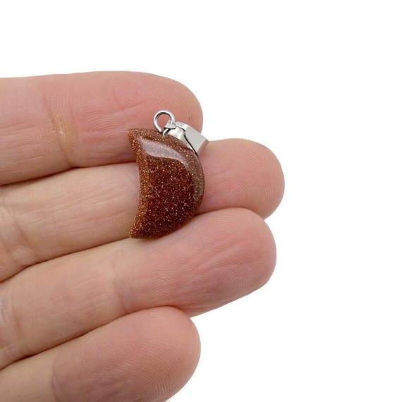 Goldstone Moon Pendant - Moon Earring Crystal - Crystals Healing - Jewelry Making Supplies - MNC1022