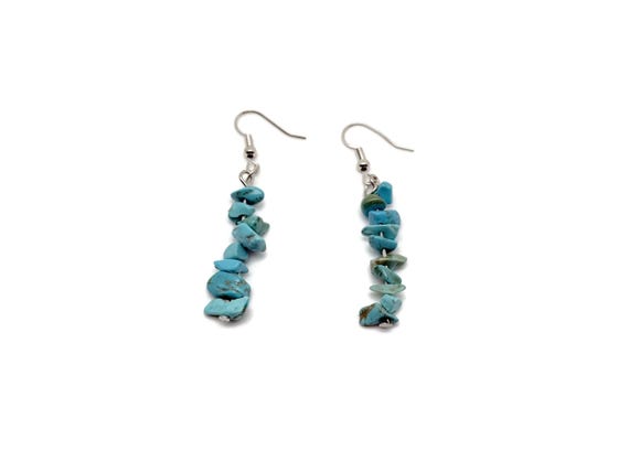 Turquoise Crystal Chip Earrings - Silver Dangle Earrings - Handmade Crystal Earrings - Stainless Steel - Minimalist Jewelry - NC1854