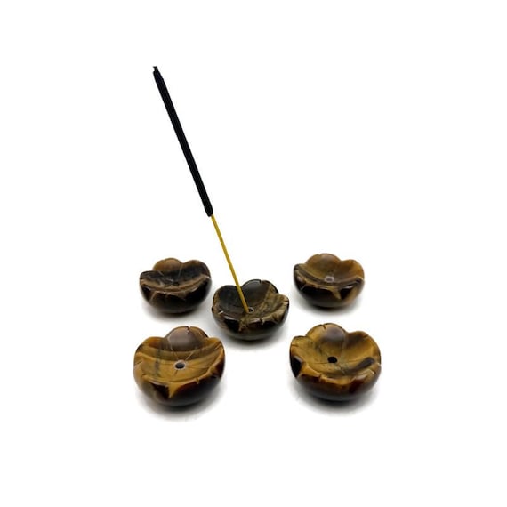 Tiger Eye Gemstone Incense Holder – Hand-Carved Crystal Flower Burner for Cleansing & Relaxation - GZ1001
