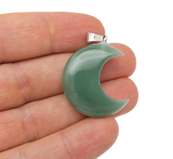 Aventurine Gemstone Moon Pendants - Crescent Moon - Wholesale Jewelry Making Supplies - Moon Necklace - Moon Shaped Crystal - NC1673