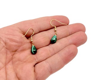 Malachite Stud Earrings - Sterling Silver Malachite - Genuine Gemstone Earrings - Semi-Precious Jewellery - NC1786
