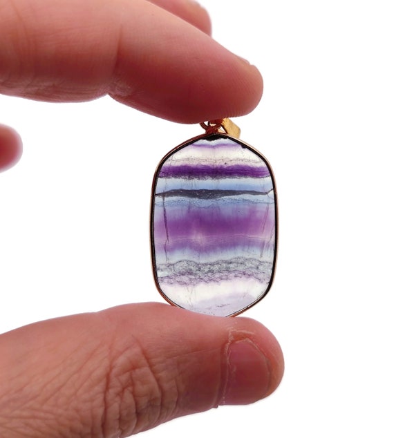 Fluorite Crystal Pendant Gold Brass - Crystals Pendant Healing - Gift For Her - Fluorite - NC1348