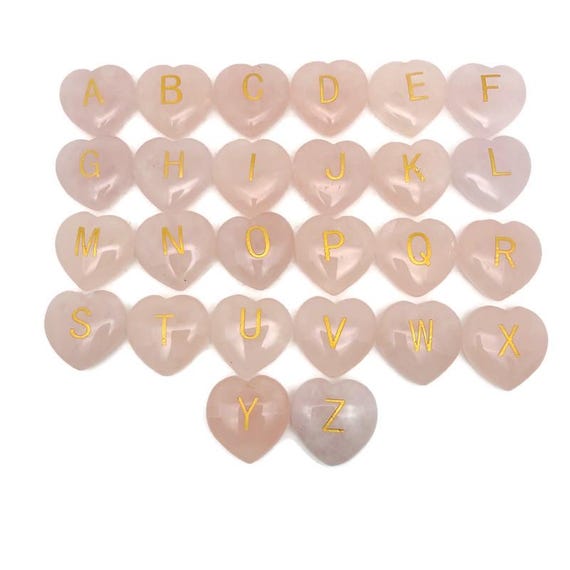 Rose Quartz Engraved Letter Heart Stone - Personalized Initial Crystal - ENGMIX17