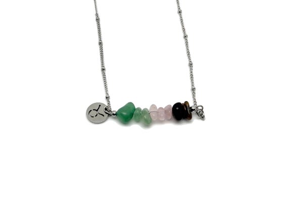 Taurus Zodiac Gemstone Necklace -  Choose Your Stones - Silver Stainless Steel - Birthstone Crystal Neckalce - CC1010