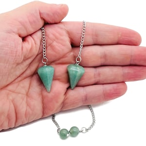 Collezione di pendoli di cristallo curativi in avventurina - Pendolo divinatorio con pietre preziose e catena in acciaio inossidabile - PE1003