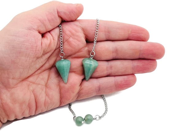 Aventurine Healing Crystal Pendulum Collection – Gemstone Divination Pendulum with Stainless Steel Chain - PE1003