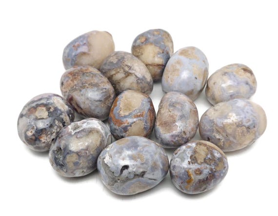 Blue Flower Agate Tumbled Stone – Flower Agate Crystal – Blue Cherry Blossom Agate – Reiki Growth - TU1325