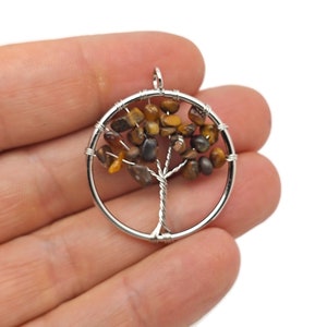 Tiger Eye Tree Of Life Gemstone Pendants - Bulk Wholesale Crystals - Handmade Crystal Tree Jewelry - Healing Pendants - NC1710