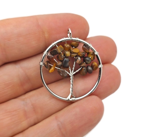 Tiger Eye Tree Of Life Gemstone Pendants - Bulk Wholesale Crystals - Handmade Crystal Tree Jewelry - Healing Pendants - NC1710
