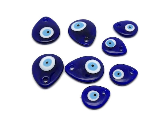Drop Blue Glass Evil Eye - Turkish Evil Eye Charms - Hole Glass Evil Eye - Blue Nazar Charms - Healing Gifts - CHMIX