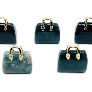 Moss Agate Crystal Purse Carving - Crystal Handbag Pendant - Gemstone Purse - PU1009