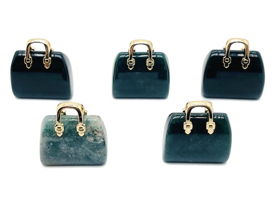 Moss Agate Crystal Purse Carving - Crystal Handbag Pendant - Gemstone Purse - PU1009