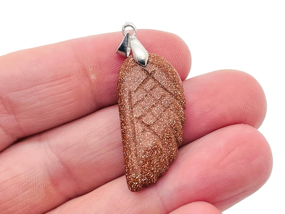 Goldstone Crystal Angel Wing Pendant - Carved Angel Wing - Crystal Jewelry - Angel Wing Charms - NC1242