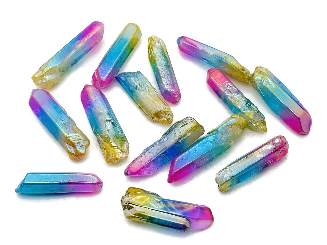 Rainbow Aura Quartz Point Gemstone Point Pinkyellowblue Aura Stone