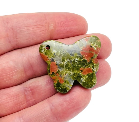 Unakite Butterfly Gemstone Pendant - Hole Crystal Jewelry - Crystal Carved Butterfly - Crystal Necklace Healing - NC1556