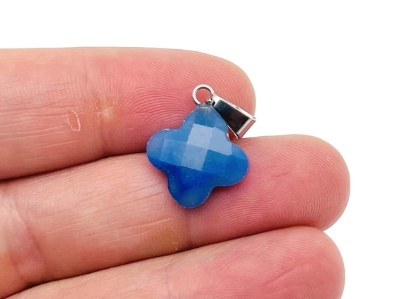 Blue Aventurine Four-Leaf Clover Crystal Pendants - Gemstone Charm For Necklace & Earring Making - DIY Jewelry Making Supplies - NC1413