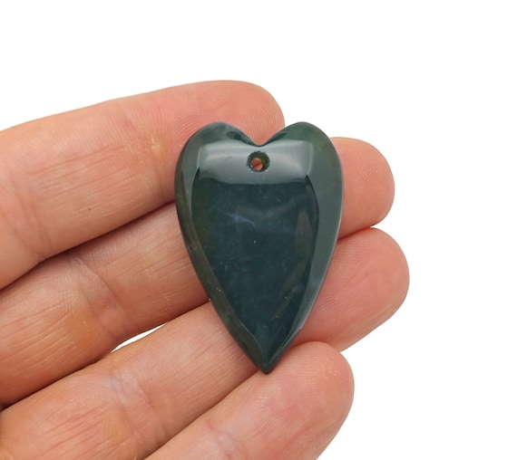 Moss Agate Crystal Long Heart Love Pendants - Gemstone Crystal Big Sharp Heart Necklace - Heart Shaped Healing Gemstone - NC1691