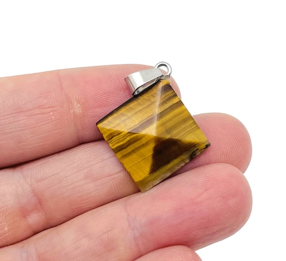 Tiger Eye Gemstone Pyramid Pendant - Natural Gemstone Jewelry - Healing Crystal Reiki - For Women Lucky Pendant - NC1447