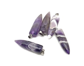 Amethyst Bullet Gemstone Pendant - Crystal Point Bullet Necklace - Polished Bullet Carved - Crystal Healing - Mineral Gemstone - NC1450