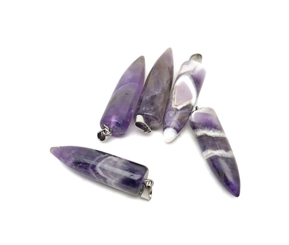 Amethyst Bullet Gemstone Pendant - Crystal Point Bullet Necklace - Polished Bullet Carved - Crystal Healing - Mineral Gemstone - NC1572