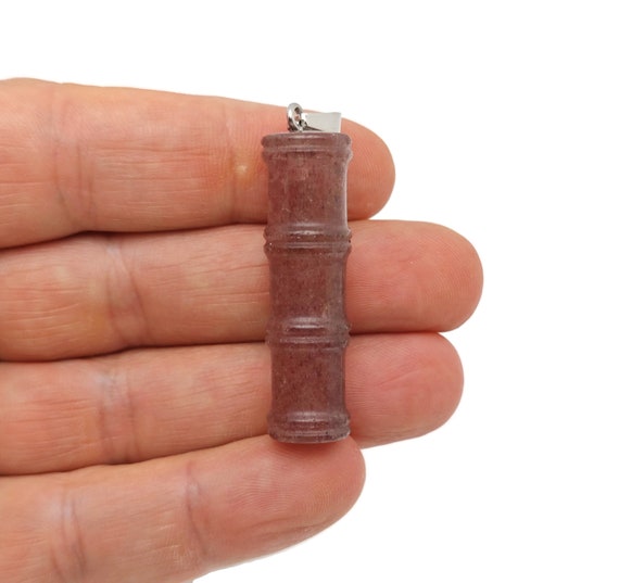 Strawberry Quartz Gemstone Bamboo Shape Pendants - Protect Crystal Necklace - Bamboo Crystal - Healing Stones - Gift For Her - NC1619