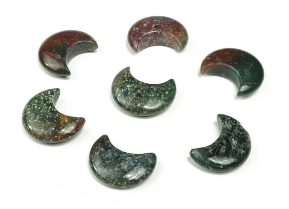 Moss Agate Gemstone Moon - Crystal Moon - Carved Moon - Healing Crystal - Gemstone Crescent – 3×1.6cm – MO1047