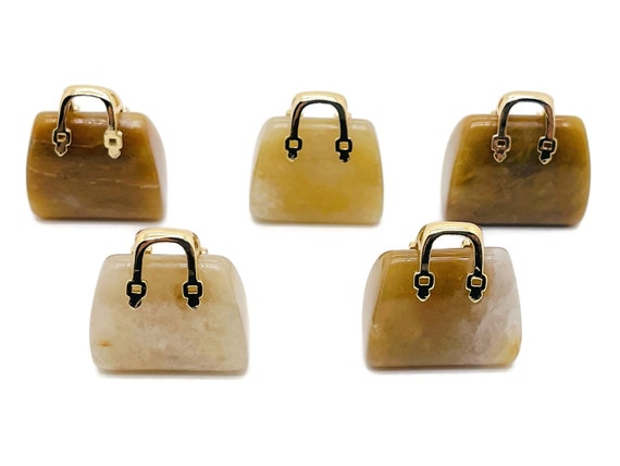 Yellow Jade Crystal Purse Carving - Crystal Handbag Pendant - Gemstone Purse - PU1024