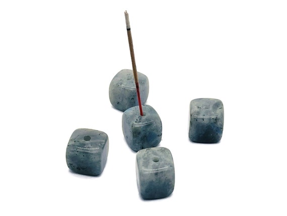 Labradorite Crystal Incense Holder - Crystal Stone Incense Stick Holder - Polished Cube Incense Holder - Healing Stone - IN1005